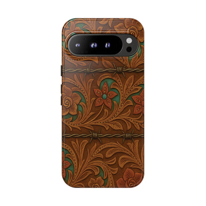 Faux Tooled Flowers + Barbed Wire Tough Phone Case