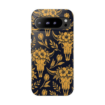 Navy Gold Floral Skulls Tough Case