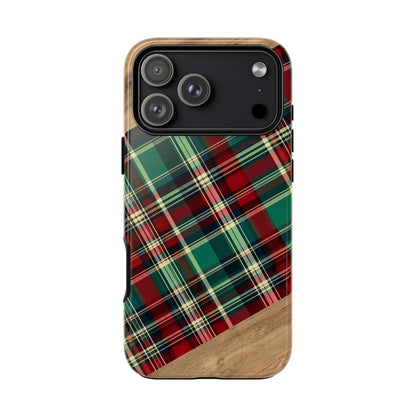 Country Christmas Plaid and Wood Tough Phone Case