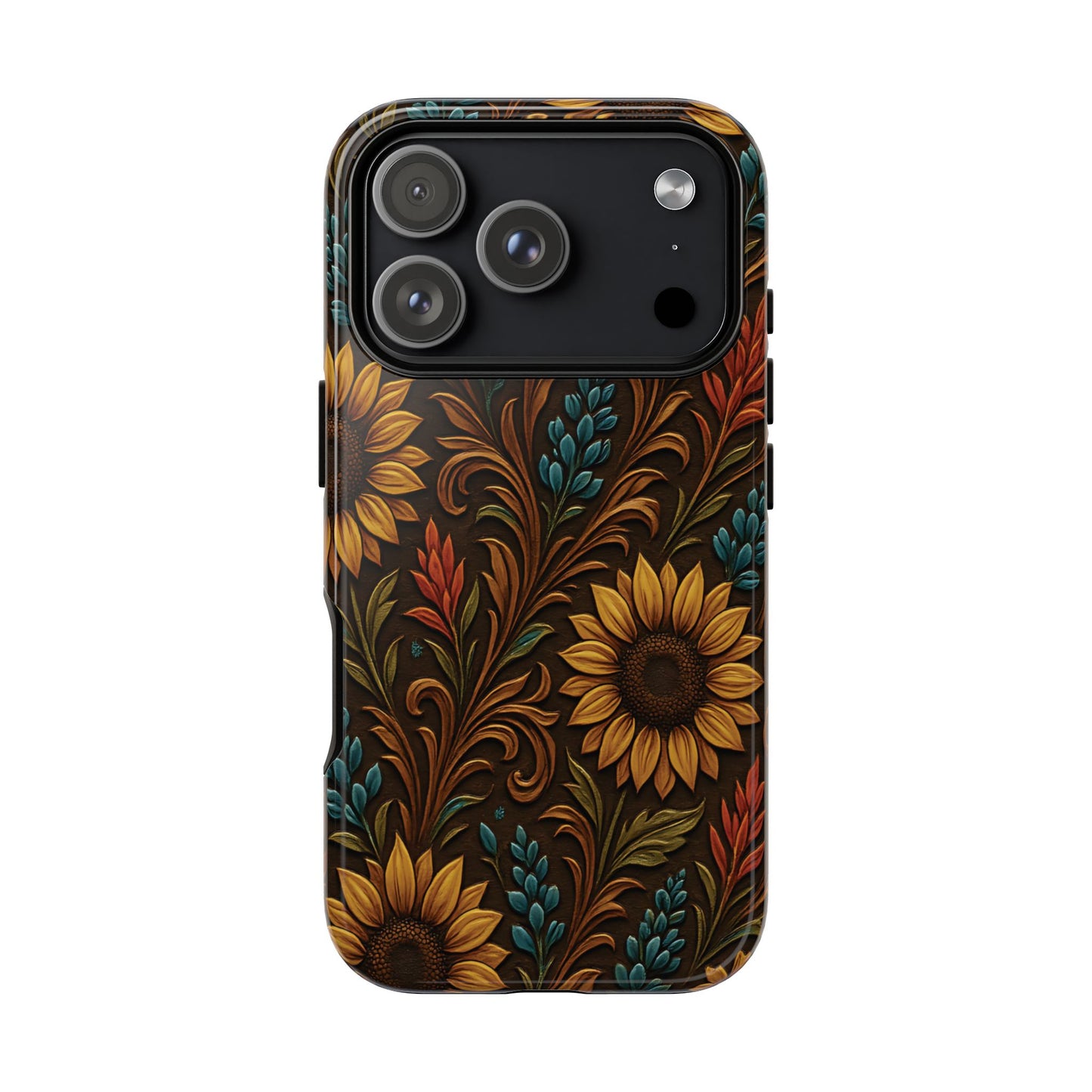 Faux Tooled Western Wildflowers Tough Phone Case