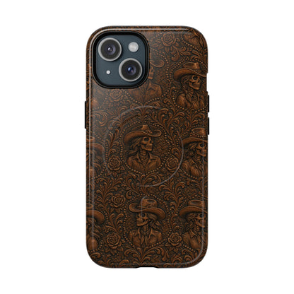 Tooled Skeleton Cowgirl Magnetic Case