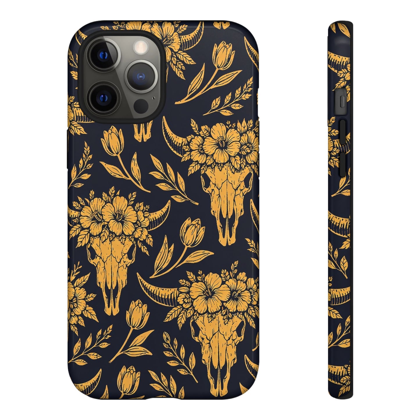 Navy Gold Floral Skulls Tough Case