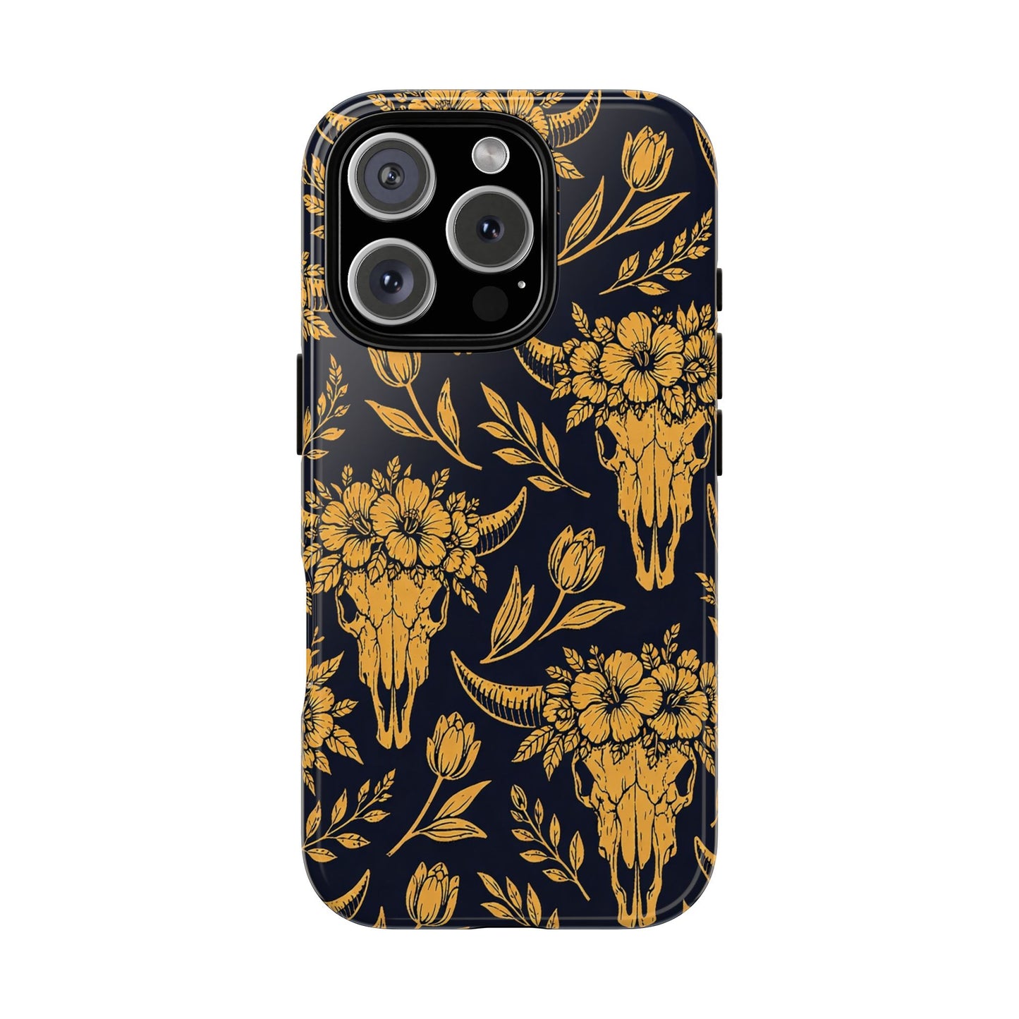 Navy Gold Floral Skulls Tough Case