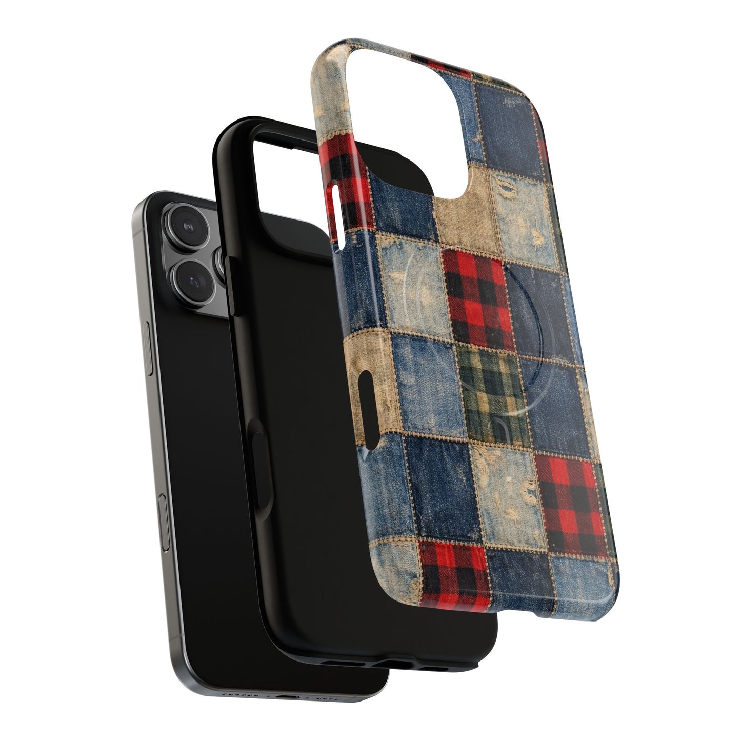 Denim Plaid Patchwork Magnetic Case
