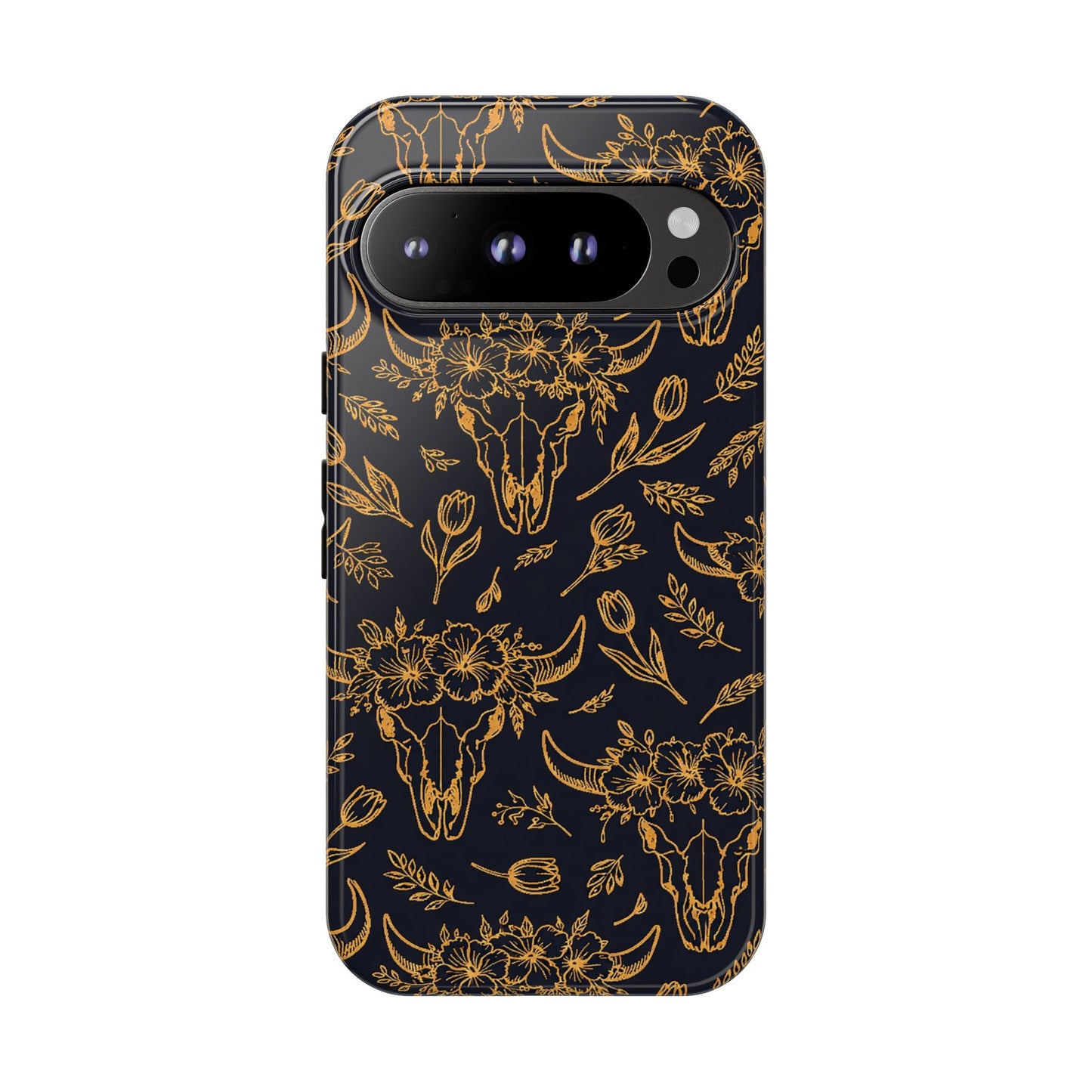 Gold Line Floral Skulls Tough Case