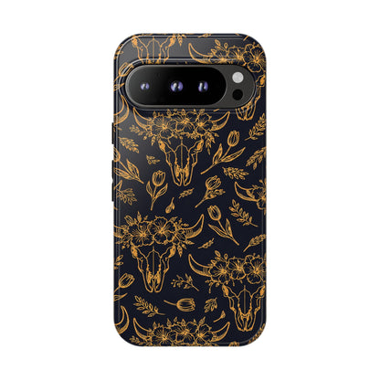 Gold Line Floral Skulls Tough Case