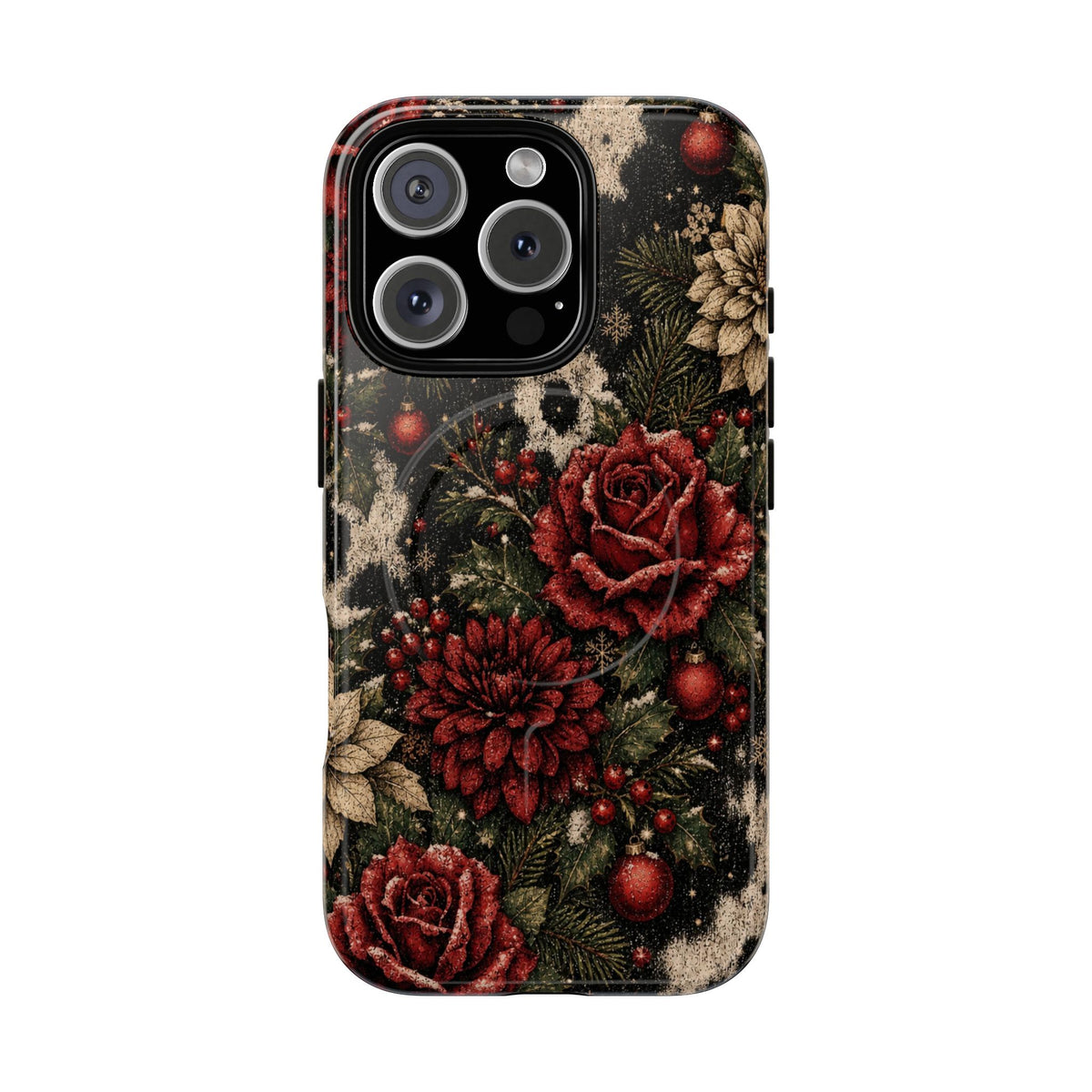 Cowhide Christmas Roses Magnetic Case