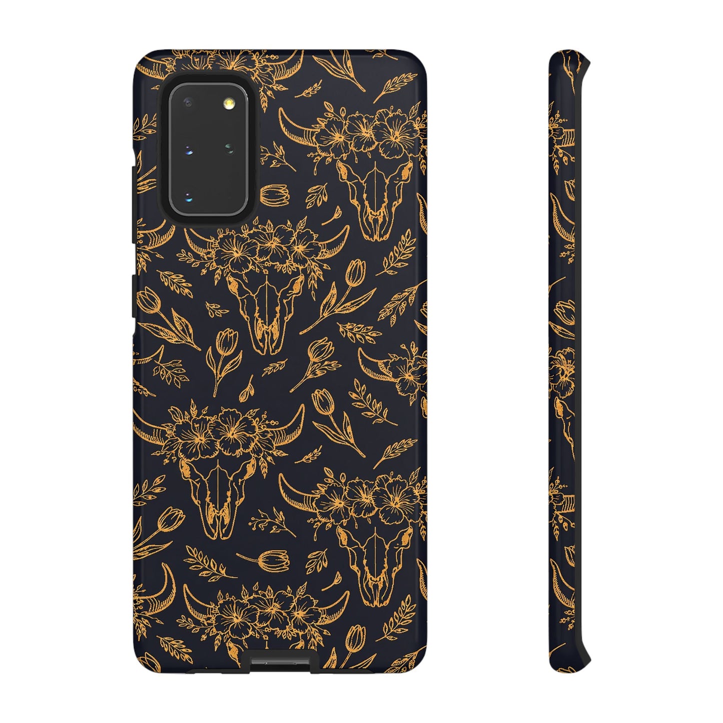 Gold Line Floral Skulls Tough Case