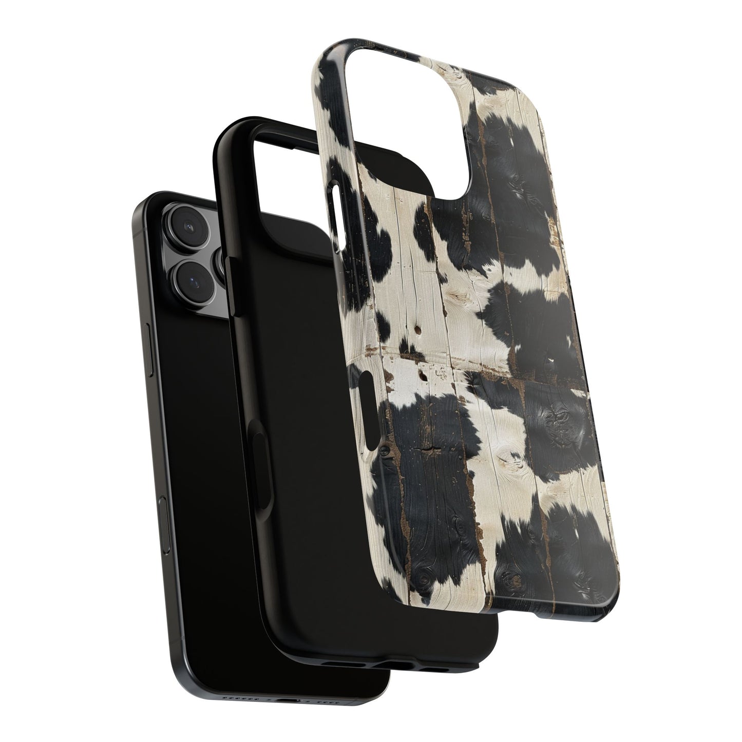Black Wooden Cowhide Tough Phone Case