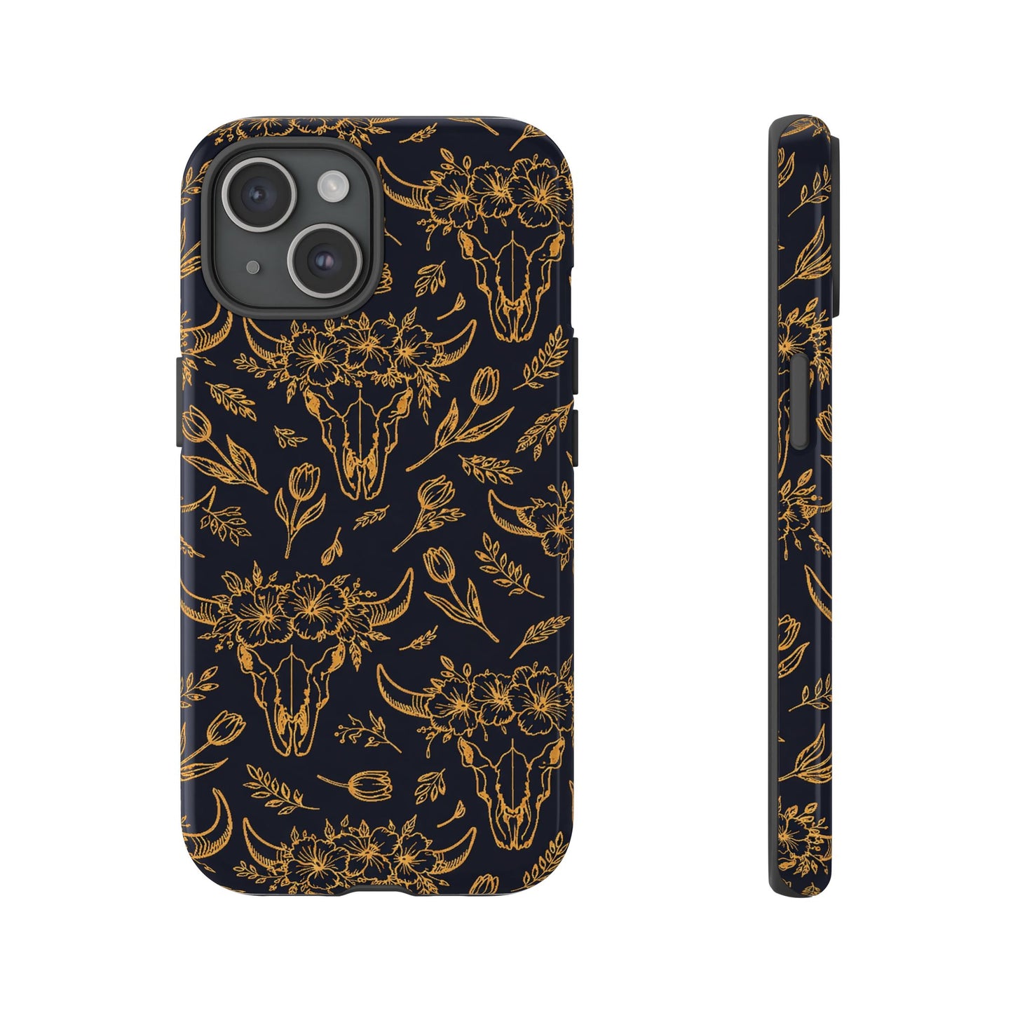 Gold Line Floral Skulls Tough Case