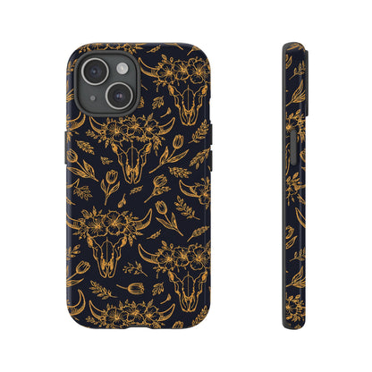 Gold Line Floral Skulls Tough Case