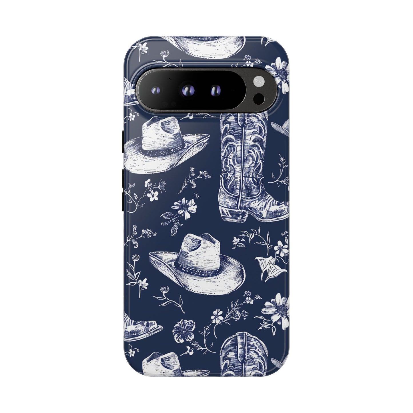 Navy Floral Boots Tough Phone Case