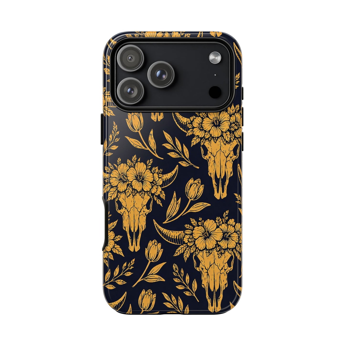 Navy Gold Floral Skulls Tough Case