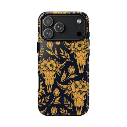 Navy Gold Floral Skulls Tough Case