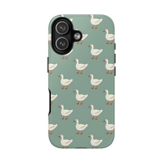 White Ducks on Teal Tough Phone Case