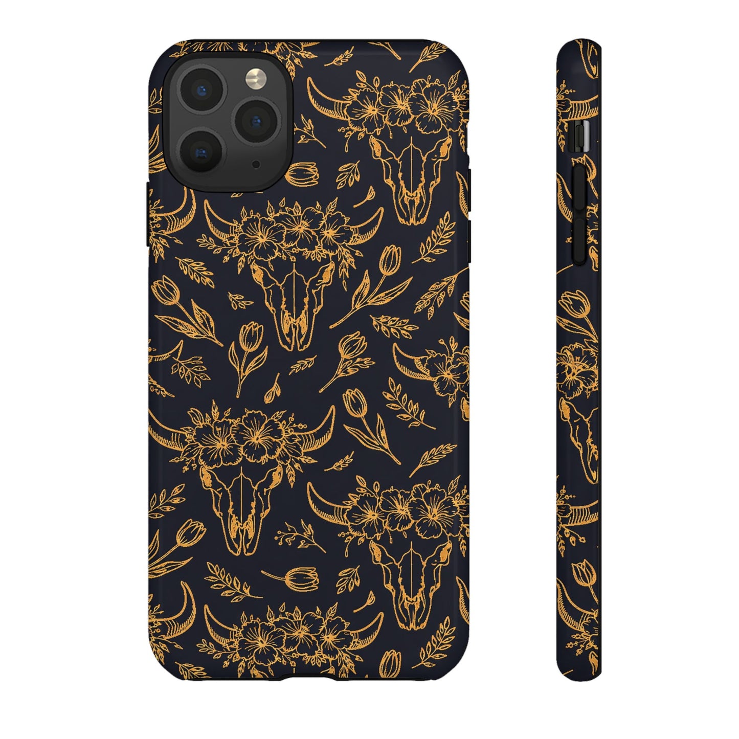 Gold Line Floral Skulls Tough Case