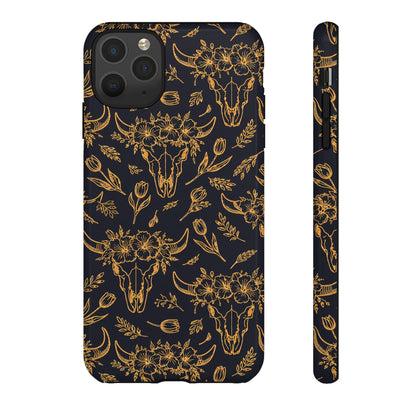 Gold Line Floral Skulls Tough Case