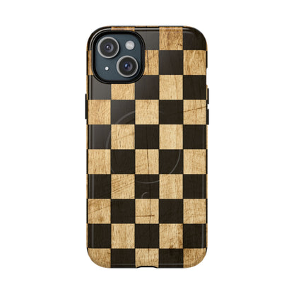 Checkered Rustic Wood Magnetic Case