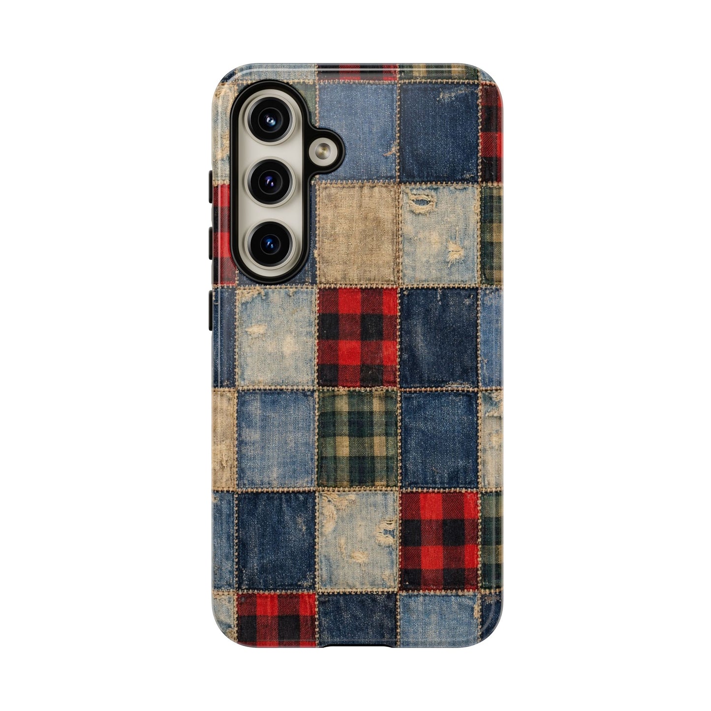 Denim Plaid Patchwork Tough Case