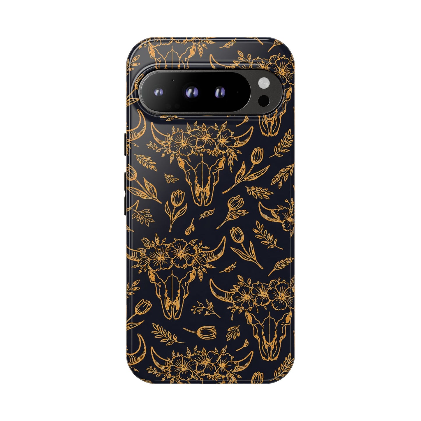 Gold Line Floral Skulls Tough Case