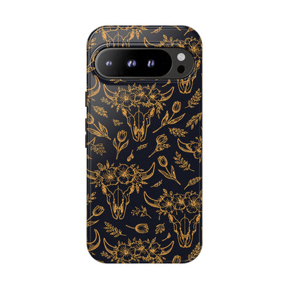Gold Line Floral Skulls Tough Case