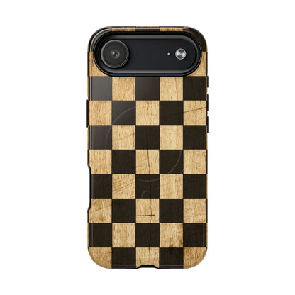 Checkered Rustic Wood Magnetic Case