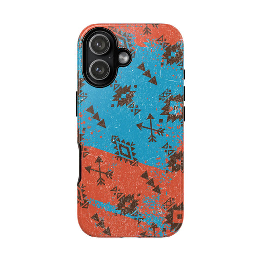 Orange Blue Aztec Grunge Tough Phone Case