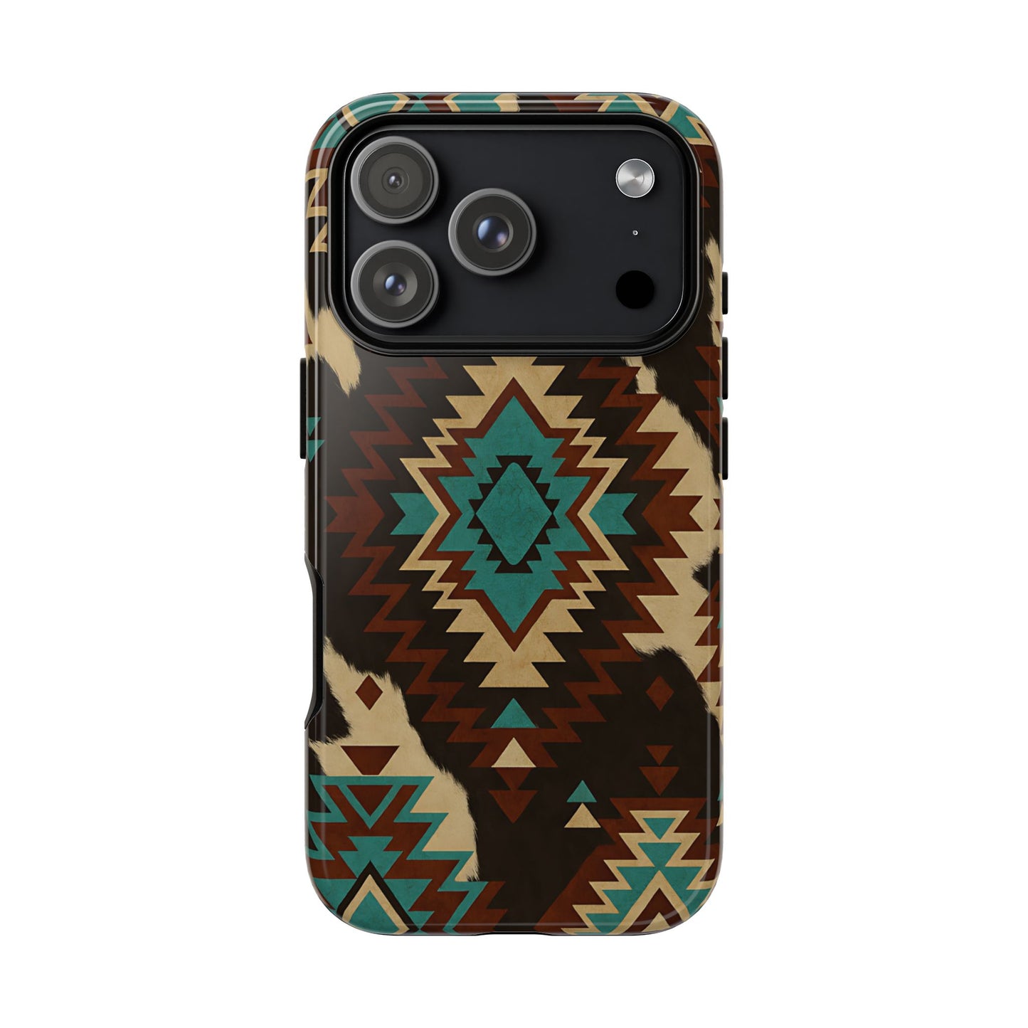 Turquoise Aztec + Cowhide Tough Phone Case