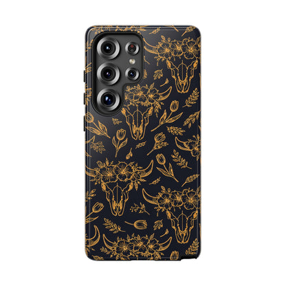 Gold Line Floral Skulls Tough Case