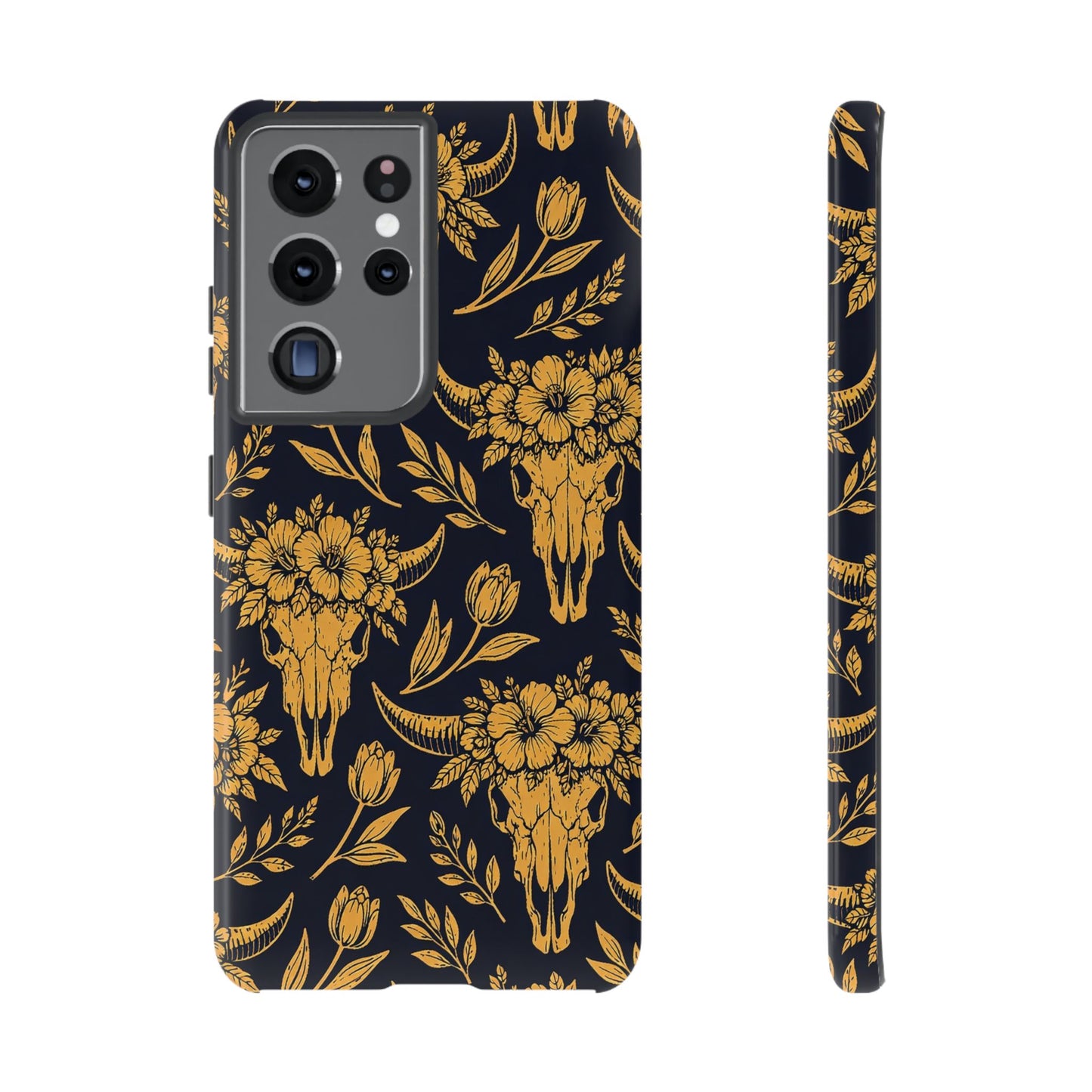 Navy Gold Floral Skulls Tough Case