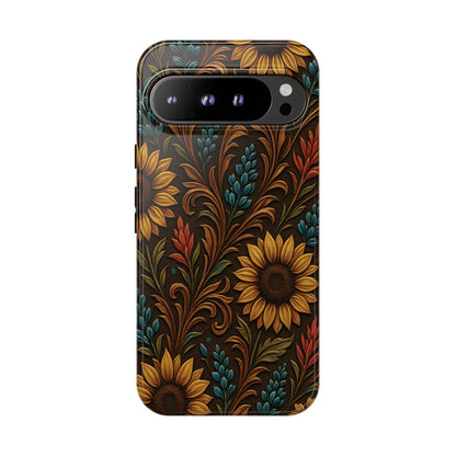 Faux Tooled Western Wildflowers Tough Phone Case