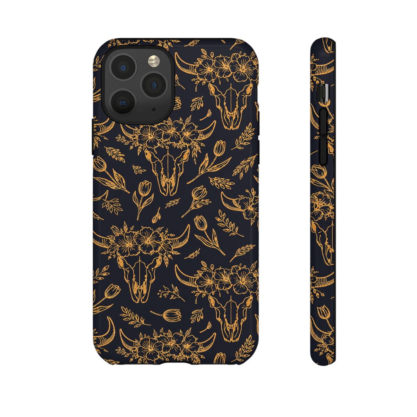 Gold Line Floral Skulls Tough Case