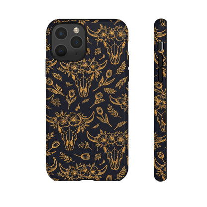 Gold Line Floral Skulls Tough Case