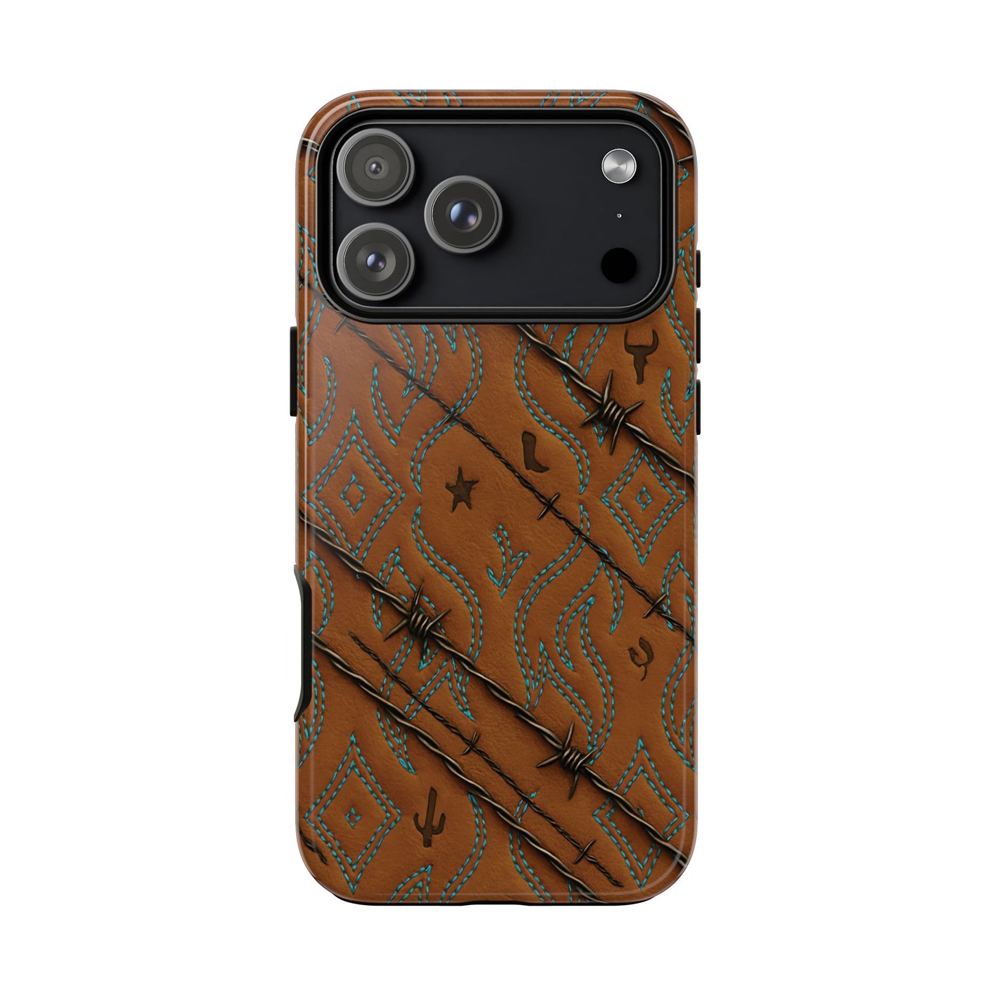 Tan + Turquoise Barbed Wire Tough Phone Case