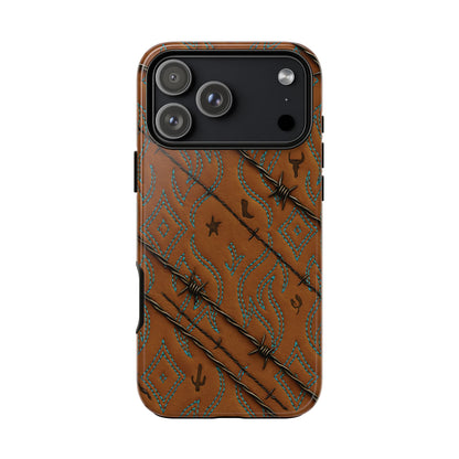 Tan + Turquoise Barbed Wire Tough Phone Case