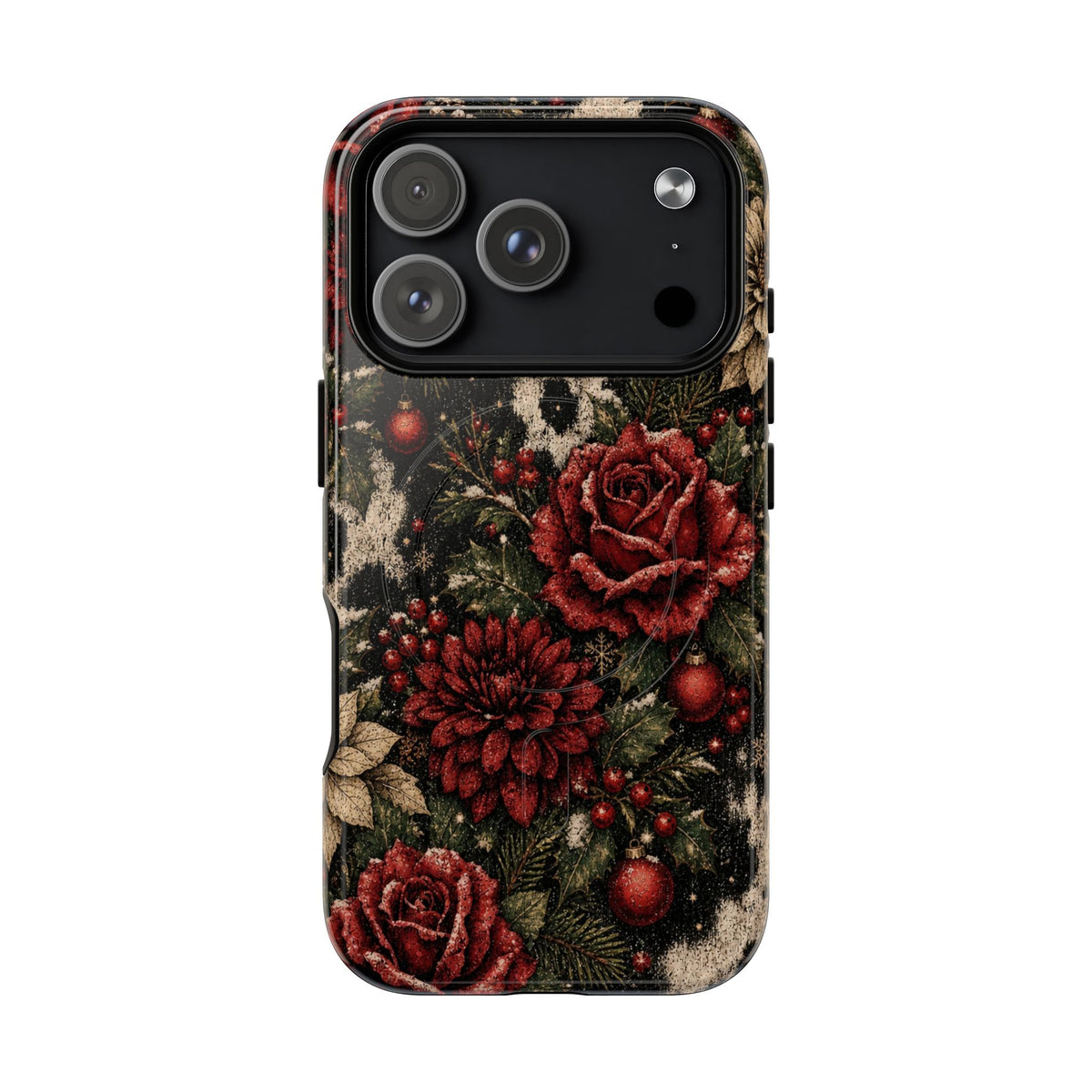 Cowhide Christmas Roses Magnetic Case