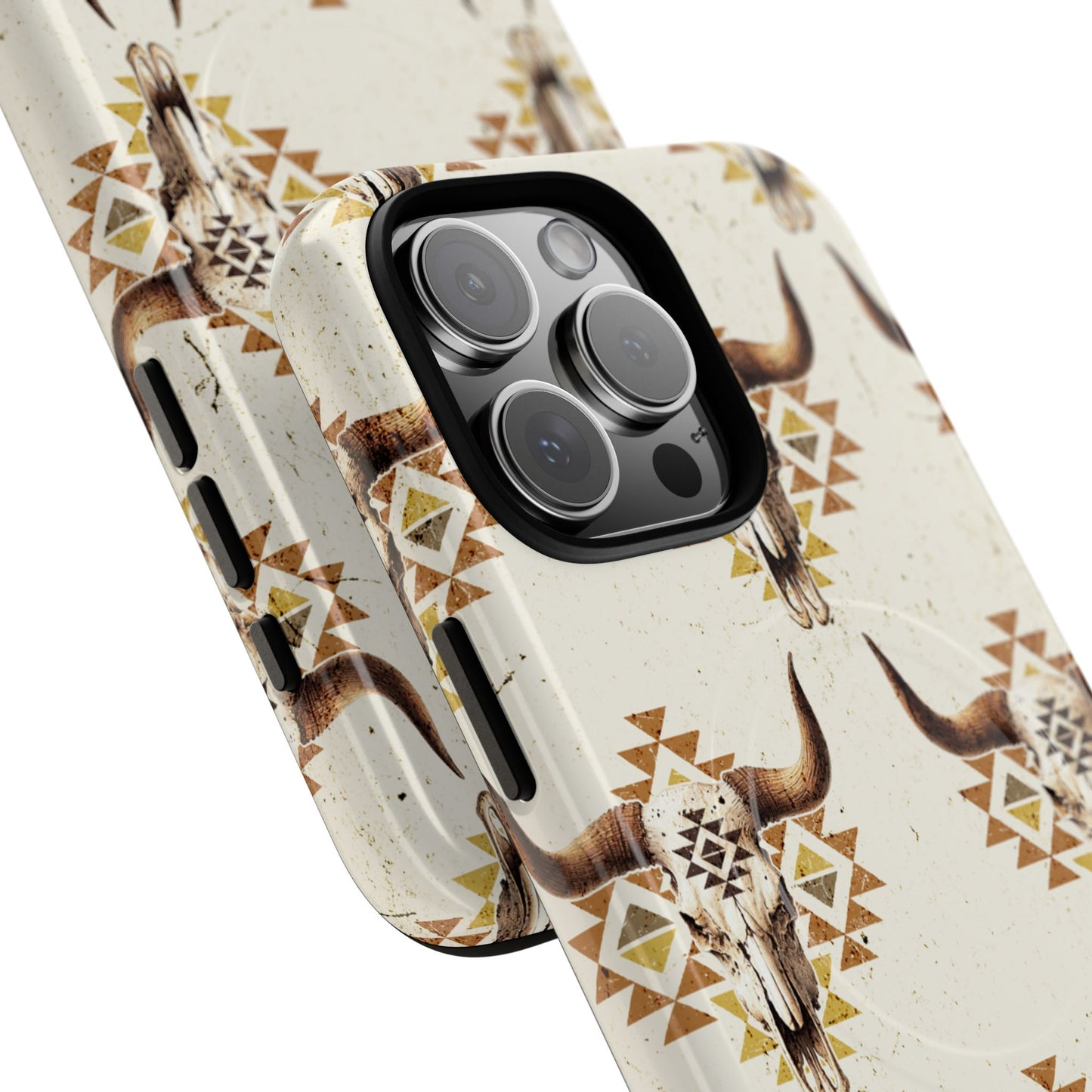 Cream Aztec Skull Magnetic Case