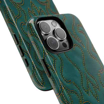 Faux Tooled Teal Stitch Tough Phone Case