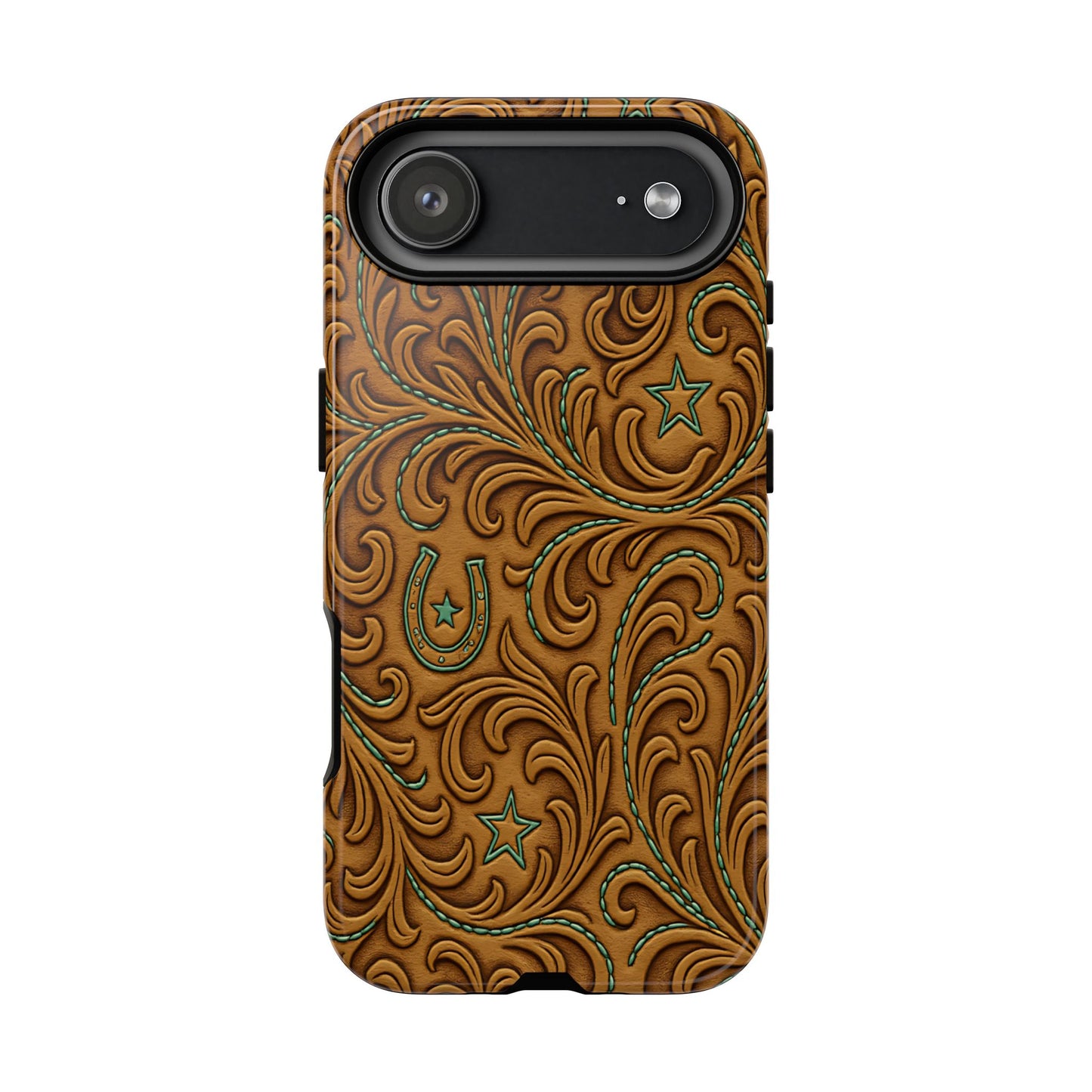Tan Boot Stitch Horseshoe Scrolls Tough Case
