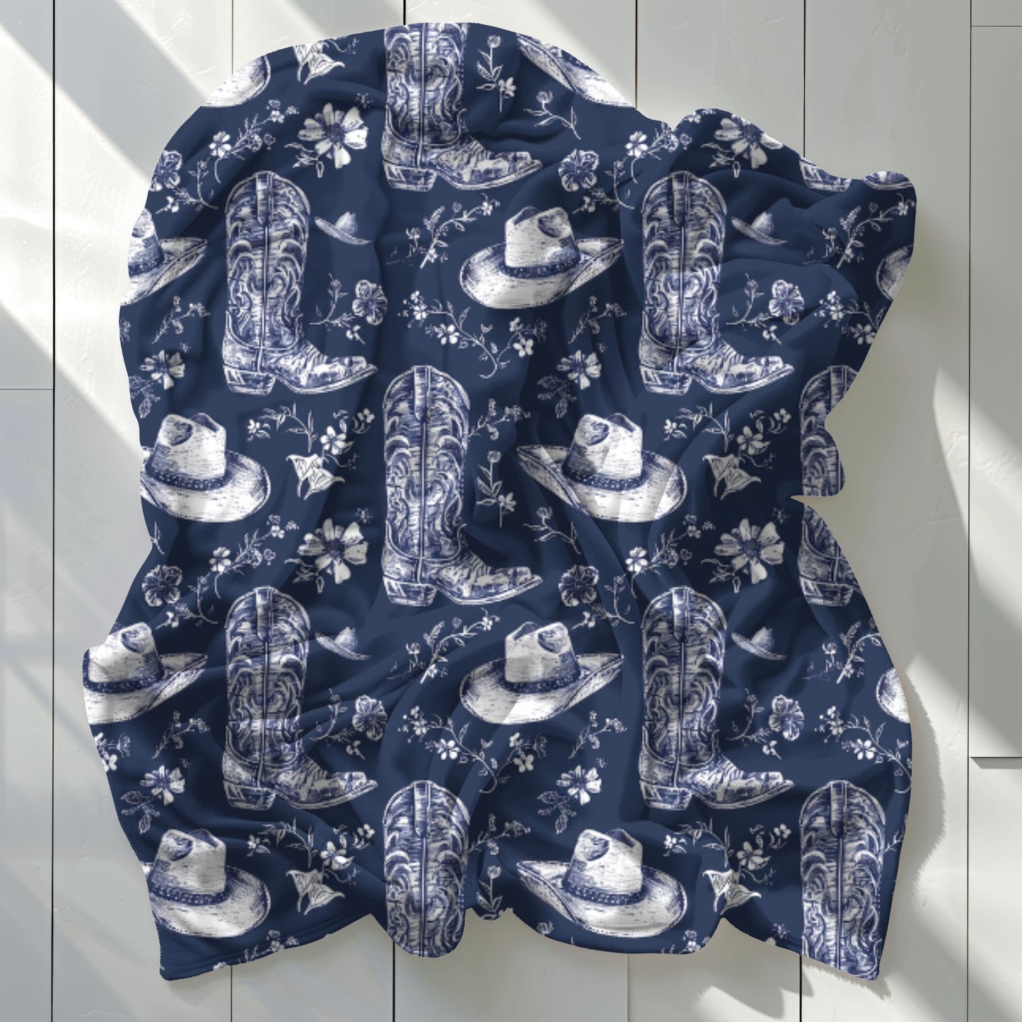 Navy Floral Boots Blanket