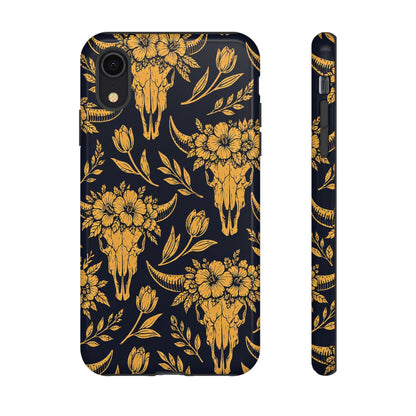 Navy Gold Floral Skulls Tough Case