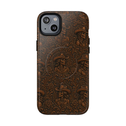 Tooled Skeleton Cowgirl Magnetic Case