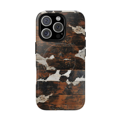 Wooden Cowhide Bull Skull Magnetic Case