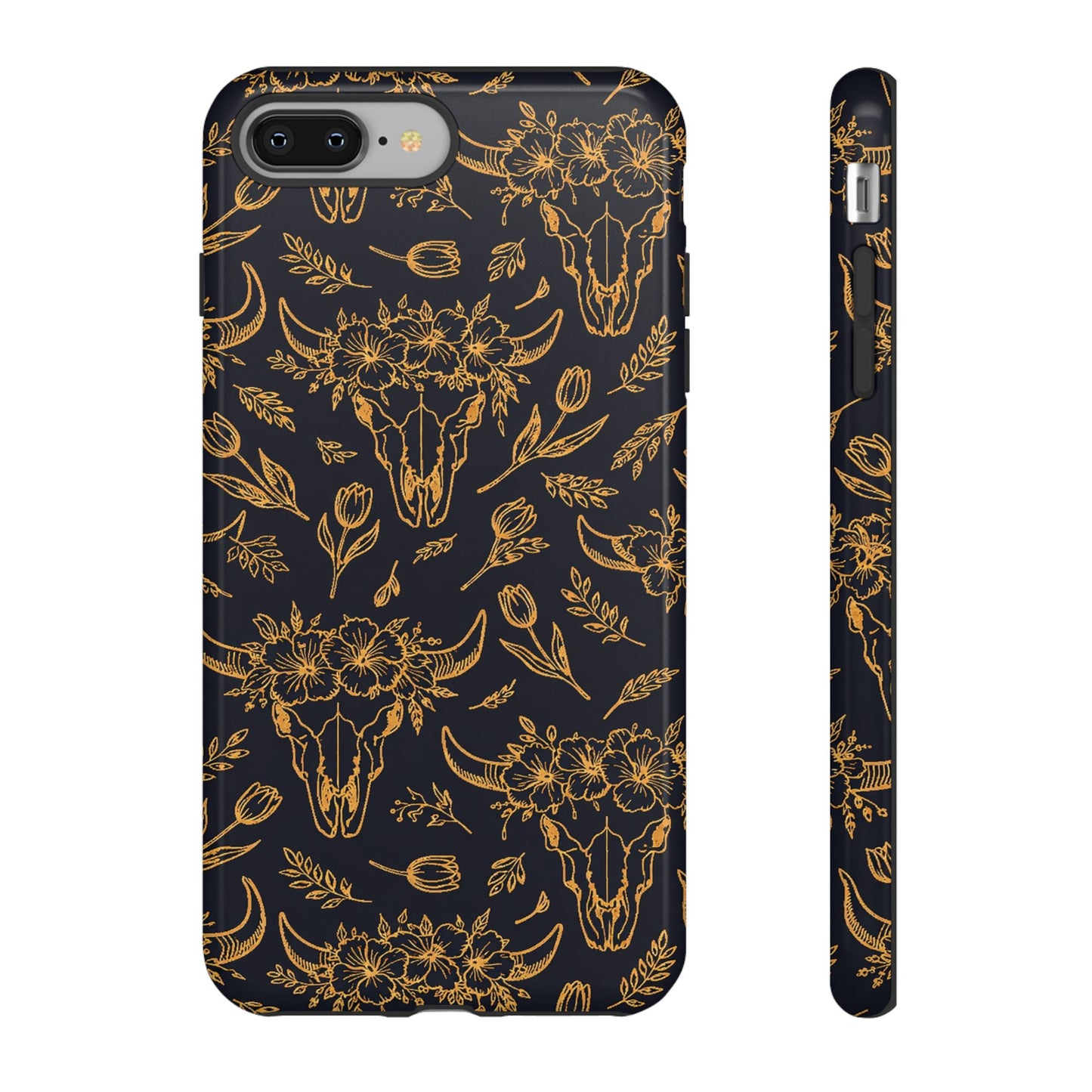 Gold Line Floral Skulls Tough Case