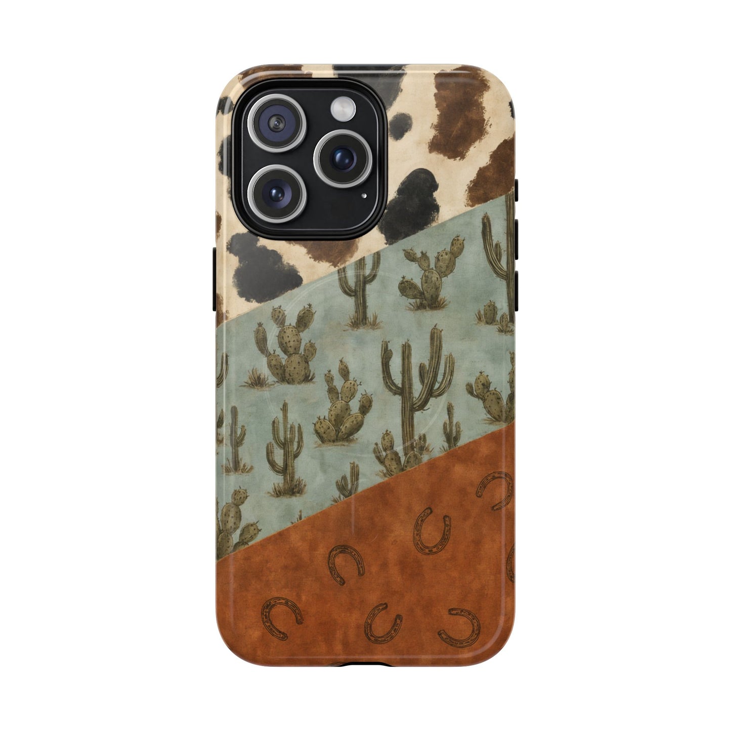 Cowhide Turquoise Cactus Magnetic Case