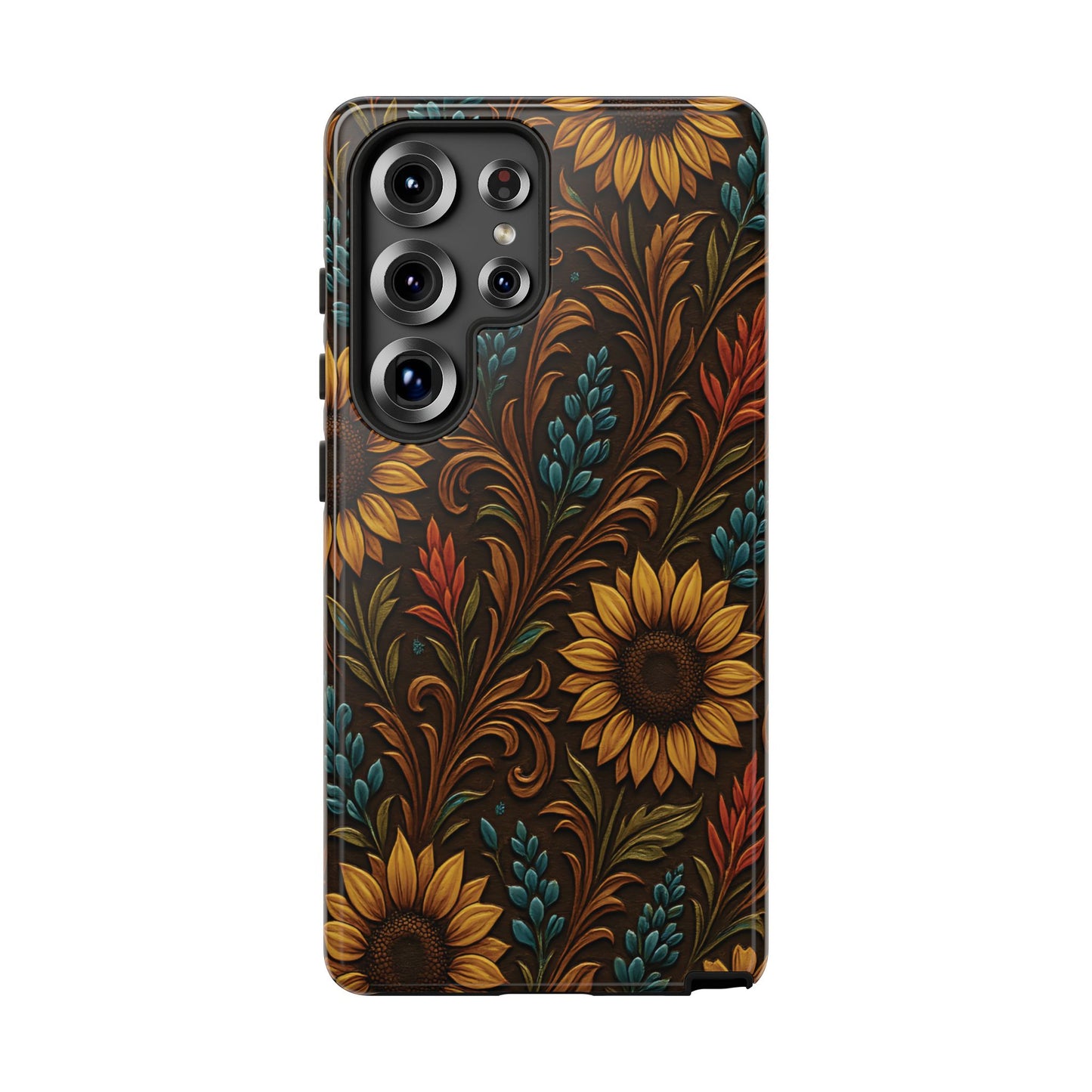 Faux Tooled Western Wildflowers Tough Phone Case