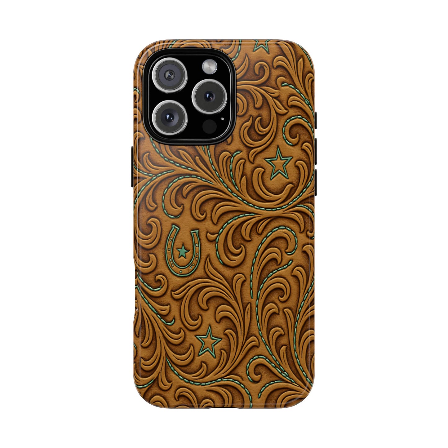 Tan Boot Stitch Horseshoe Scrolls Tough Case