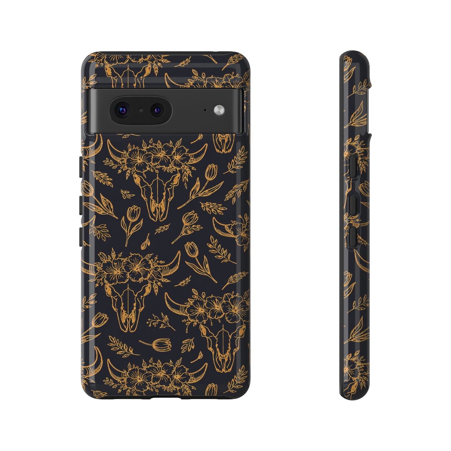 Gold Line Floral Skulls Tough Case