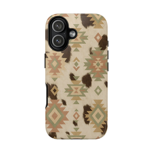 Neutral Aztec + Cowhide Tough Phone Case