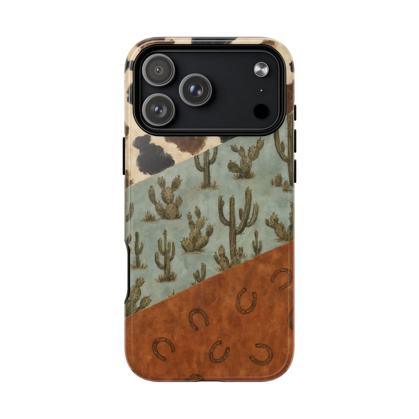 Cowhide Turquoise Cactus Magnetic Case